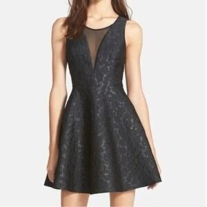 Astr Black Fit and Flare Jacquard Mini Dress